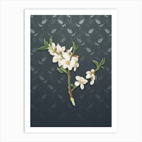Vintage Almond Tree Flower Botanical on Slate Gray Pattern Art Print