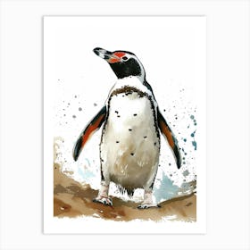 Humboldt Penguin Stewart Island Ulva Island Watercolour Painting 4 Art Print