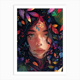 Girl With Leaves 2 Art Print