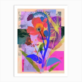 Poppy 3 Neon Flower Collage Art Print