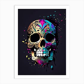 Skull With Splatter Effects 1 Mexican Art Print