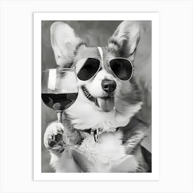 Corgi Dog With Wine Glasses Art Print