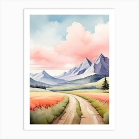 Tranquil Mountains In Minimalist Watercolor Vertical Composition 20 Art Print