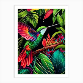 Hummingbird In Tropical Rainforest Marker Art 3 Art Print