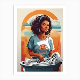 Woman Washing Clothes Art Print