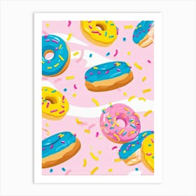 An Abstract Pattern Of Tiny Donuts Swirling With A Blend Of Pastel Pink Blue And Yellow Hues Set (5) Art Print