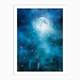 Abstract Grunge Pattern Backlit By A Luminous Moon Cutting Through A Foggy Night Sky Texture Palpa 2 1 Art Print