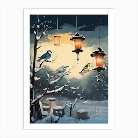Bird House Winter Snow Illustration 6 Art Print