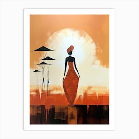 African Woman At Sunset | Boho Style Art Print