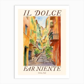 Il Dolce Far Niente Genoa, Italy Watercolour Streets 3 Poster Art Print
