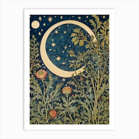 Moon And Flowers Style William Morris 4 Art Print