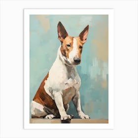 Bull Terrier Dog, Painting In Light Teal And Brown 0 Art Print