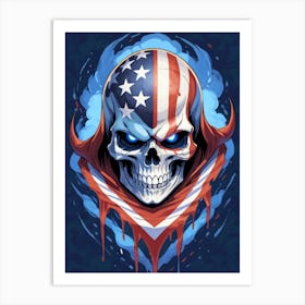 American Flag Floral Face Evil Death Skull (31) Art Print