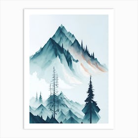 Mountain And Forest In Minimalist Watercolor Vertical Composition 305 Art Print