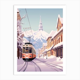 Vintage Winter Travel Illustration Chamonix France 2 Art Print
