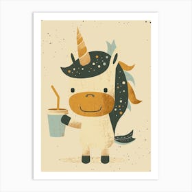 Unicorn With A Coffee Cup Muted Pastels Art Print