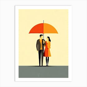 Couple Under Umbrella, minimalism art Art Print