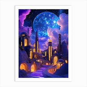 City Under The Moon Art Print