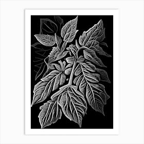 Raspberry Leaf Linocut 1 Art Print