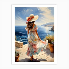 Woman in summer dress looking at the sea 6 Art Print