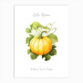 Hello Autumn Buttercup Squash Pumpkin Watercolour Illustration 4 Art Print