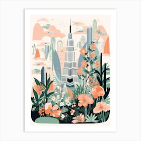 Burj Khalifa   Dubai, United Arab Emirates   Cute Botanical Illustration Travel 3 Art Print