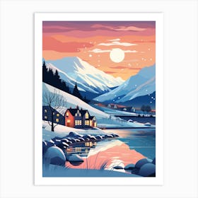 Winter Travel Night Illustration Lake District United Kingdom 3 Art Print