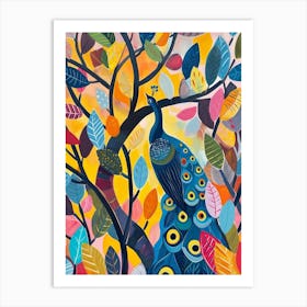 Peacock & The Leaves Painting 6 Art Print