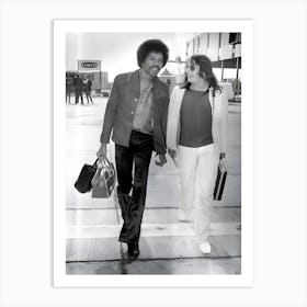 Influential Rock Guitarist Jimi Hendrix Arriving At London Airport With Eric Barrett Art Print