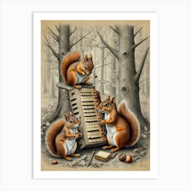 Squirrels Playing Accordion Art Print