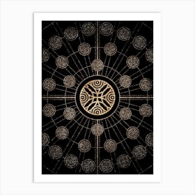 Geometric Glyph Radial Array in Glitter Gold on Black n.0174 Art Print