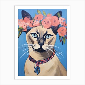 Siamese Cat With A Flower Crown Painting Matisse Style 4 Art Print
