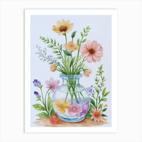 Watercolor Flowers In A Vase 1 Art Print