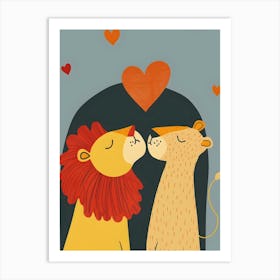 Kissing Lions Art Print