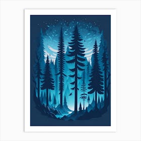 A Fantasy Forest At Night In Blue Theme 31 Art Print