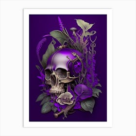 Skull With Steampunk Details 1 Purple Botanical Art Print