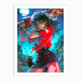 Halloween Goth Girl Chainsaw 2 Art Print