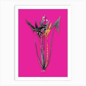 Vintage Arrowhead Black and White Gold Leaf Floral Art on Hot Pink n.0173 Art Print