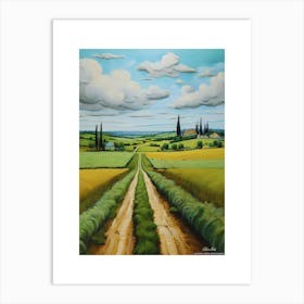 Green plains, distant hills, country houses,renewal and hope,life,spring acrylic colors.3 Art Print