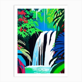 Waterfalls In A Jungle Waterscape Colourful Pop Art 1 Art Print