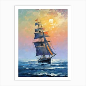 Sailing Ship At Sunset 2 Art Print