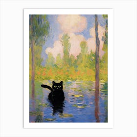 Black Cat And A Monet Inspired Landscape 4 Art Print