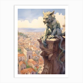 Gargoyle Watercolour In Rome Art Print