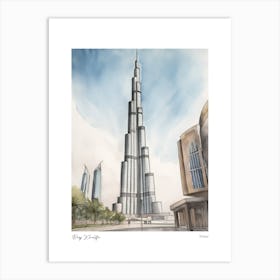 Burj Khalifa Dubai 1 Watercolour Travel Poster Art Print