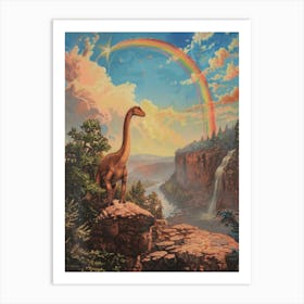 Brachiosaurus In A Picturesque Rainbow Landscape 1 Art Print