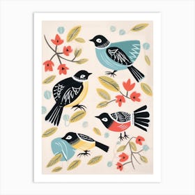 Folk Style Bird Painting Carolina Chickadee 2 Art Print