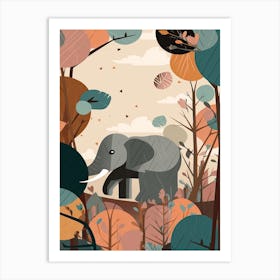 Elephant Jungle Cartoon Illustration 1 Art Print