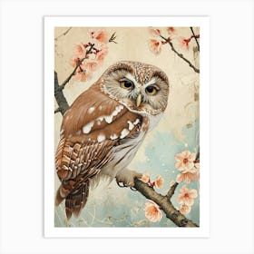 Northern Saw Whet Owl Japanese Painting 3 Art Print