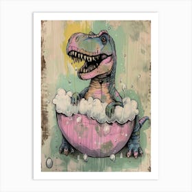 Dinosaur In The Bubble Bath Pastel Pink Abstract Illustration 3 Art Print