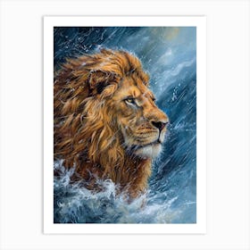 Barbary Lion Facing A Storm Acrylic Painting 1 Art Print